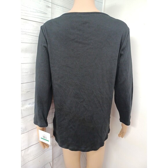 Ellen Tracy 3/4 roll-tab sleeve Black Top Sz L MSRP $69.50 - Picture 4 of 11